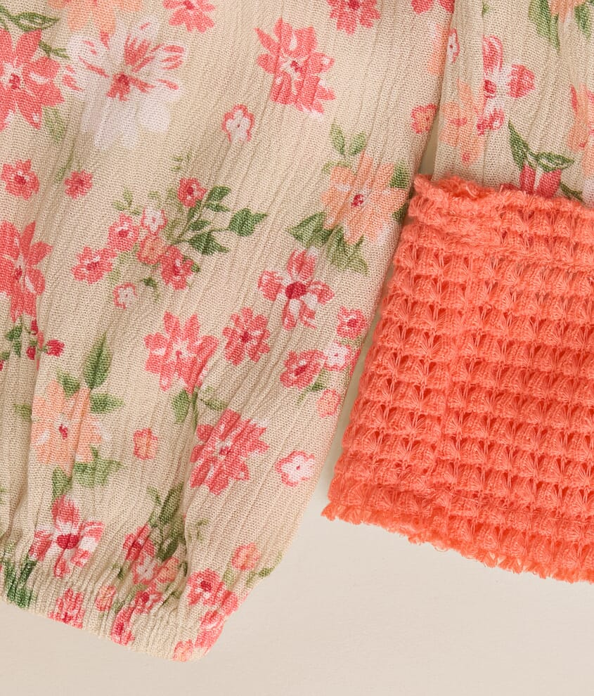 Girls - Floral Waffle Top