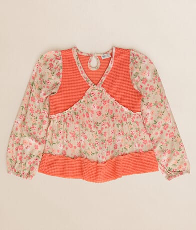 BKE Girls - Floral Waffle Top front view