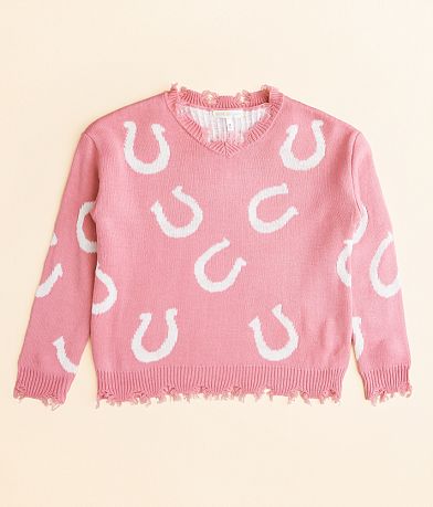 belle du jour Girls - Destructed Horseshoe Sweater front view