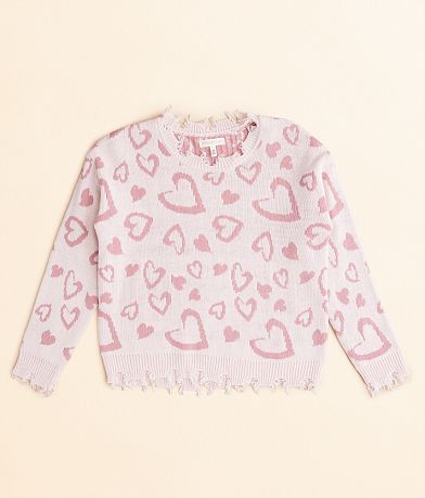 belle du jour Girls - Destructed Heart Sweater front view