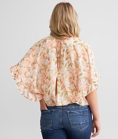 Daytrip Floral Chiffon Swiss Dot Top BACK