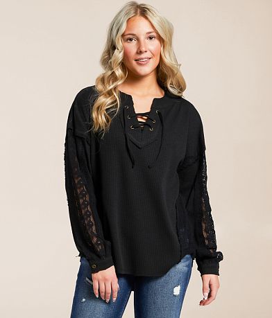Daytrip Ribbed Lace-Up Top front view