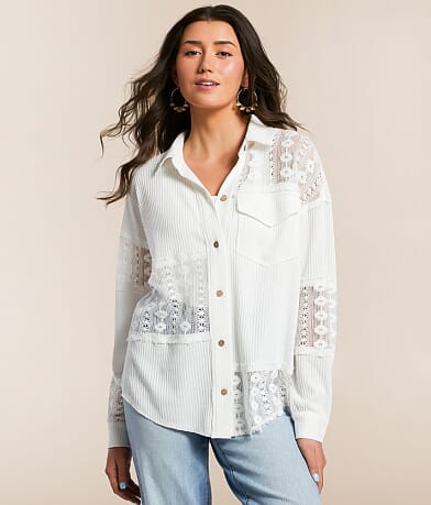 BKE Lace Waffle Shirt front view