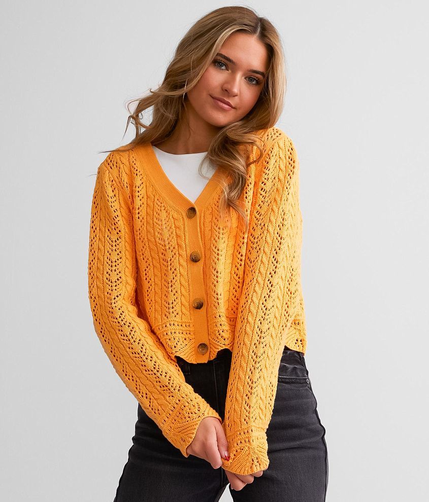 Willow &#38; Root Pointelle Cropped Cardigan Sweater front view