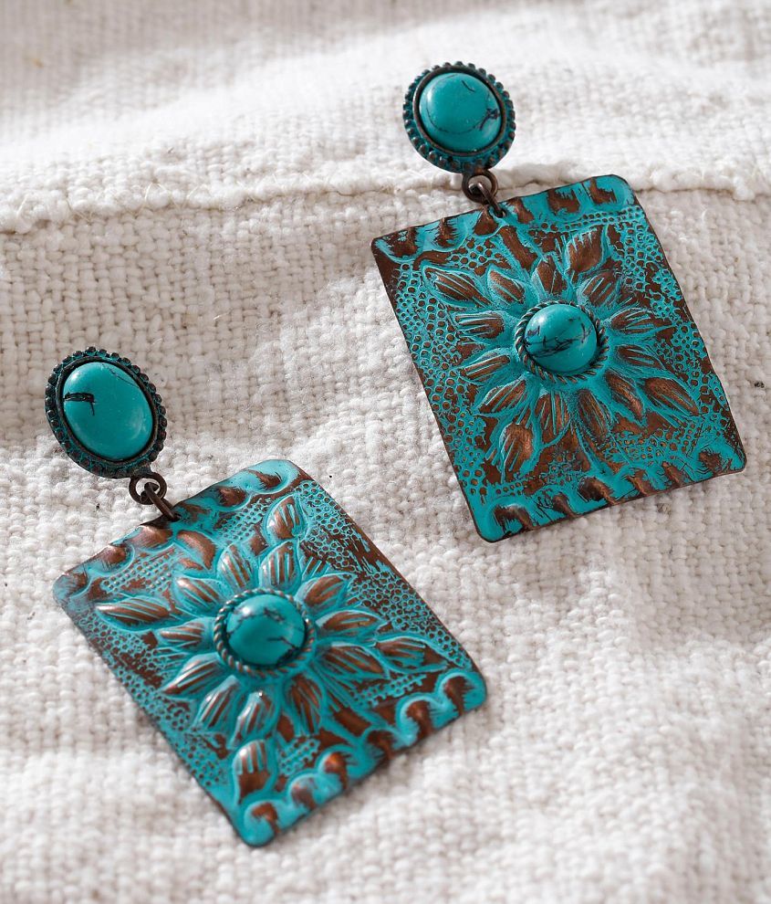 Sterling &#38; Stitch Turquoise Metal Earring front view
