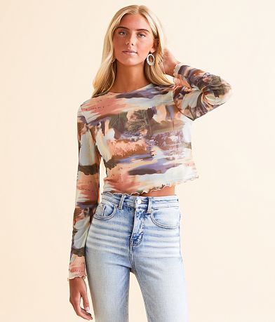 Willow & Root Cropped Mesh Top front view