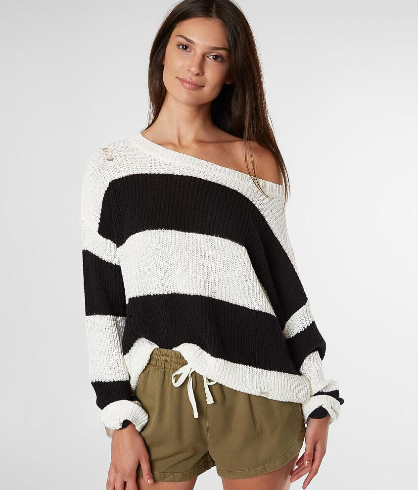 Daytrip Destructed Chunky Striped Sweater front view