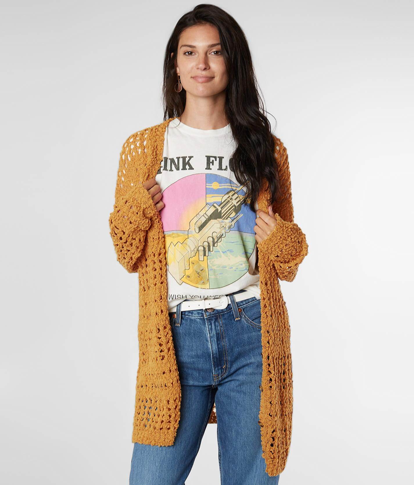 yellow cardigan sweater