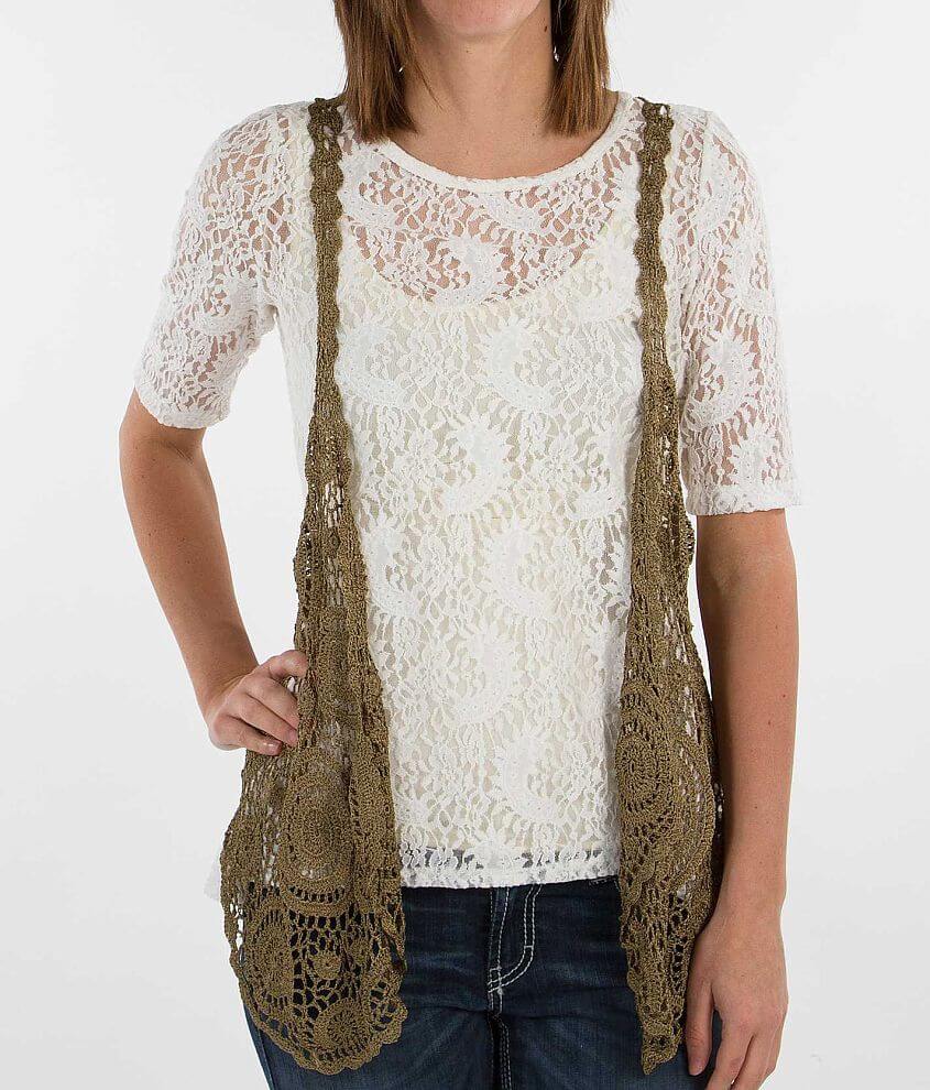 Daytrip Crochet Vest Women's Coats Jackets in Olive Buckle