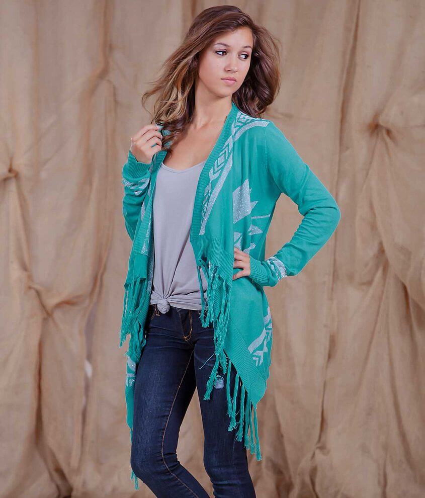 Aqua Drape Front Cardigan Sweater