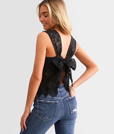 Daytrip Open Back Tie Lace Tank Top front view