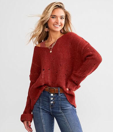 Daytrip Pointelle Knit Sweater - Women's Sweaters in Crabapple