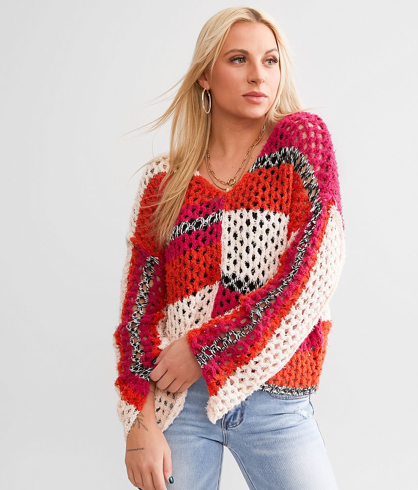 Willow & Root Color Block Sweater - Women's Sweaters in Cream Red Multi ...