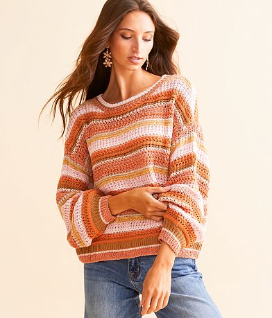 Willow & Root Metallic Striped Sweater front view