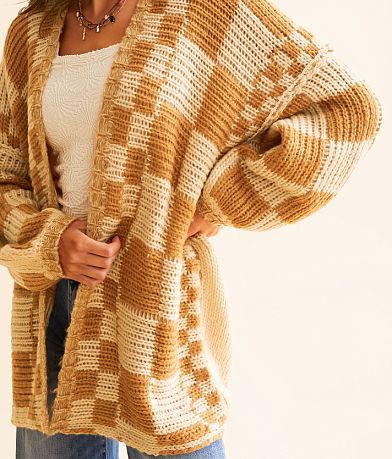 BKE Checker Oversized Cardigan Sweater misc detail 1 view