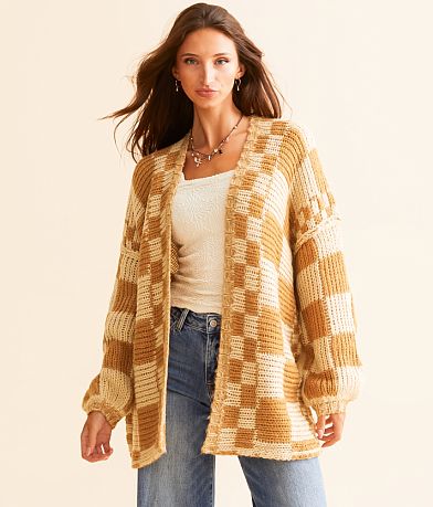 BKE Checker Oversized Cardigan Sweater full left side view