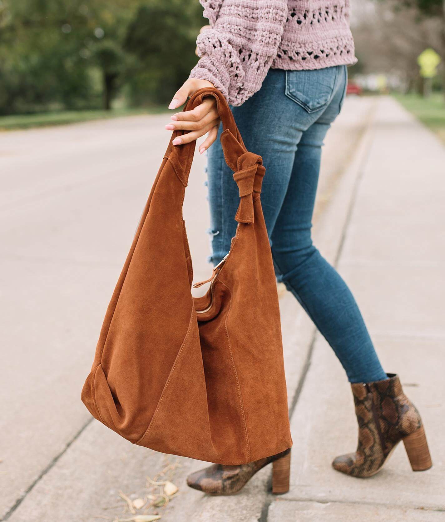 tan suede hobo bag