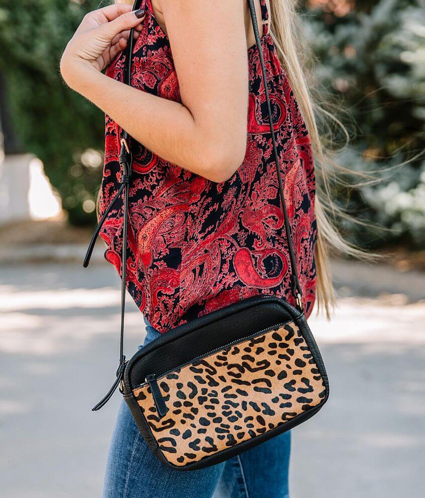 Moda Luxe Leopard Leather Crossbody Purse front view