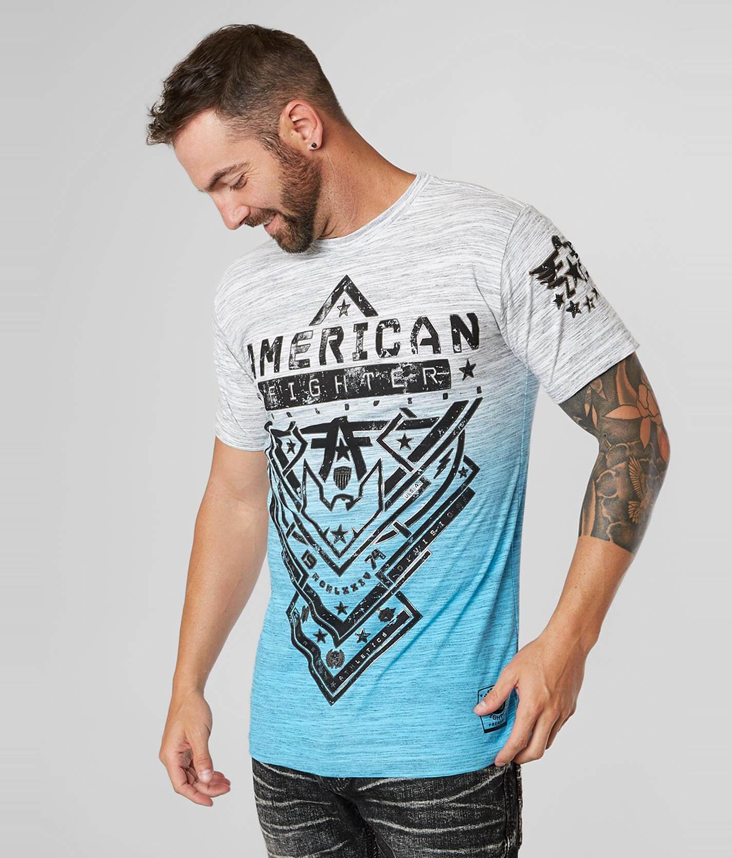 blue american fighter shirt