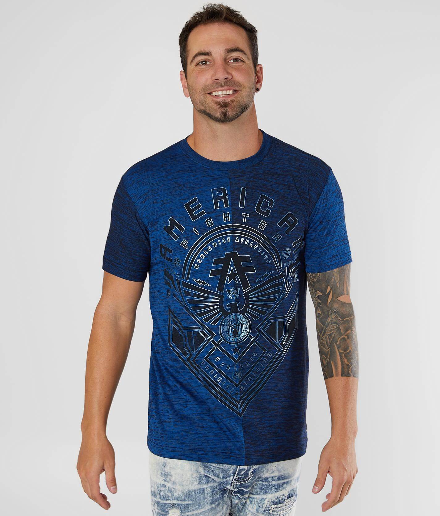 blue american fighter shirt