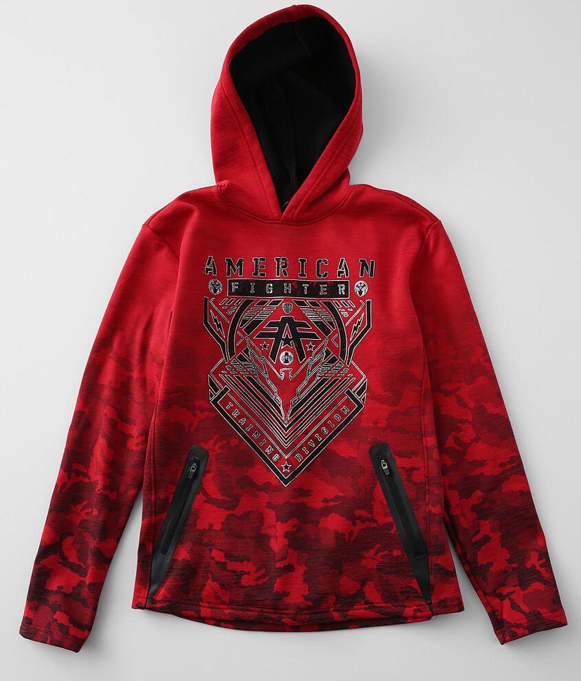 Boys American Fighter Wardell Hooded Sweatshirt Boy s Sweatshirts in Cherry Dark Cherry Buckle