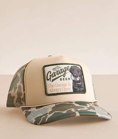 American Needle Garage Beer Camo Trucker Hat front view