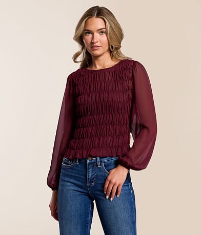 Willow & Root Smocked Chiffon Top front view