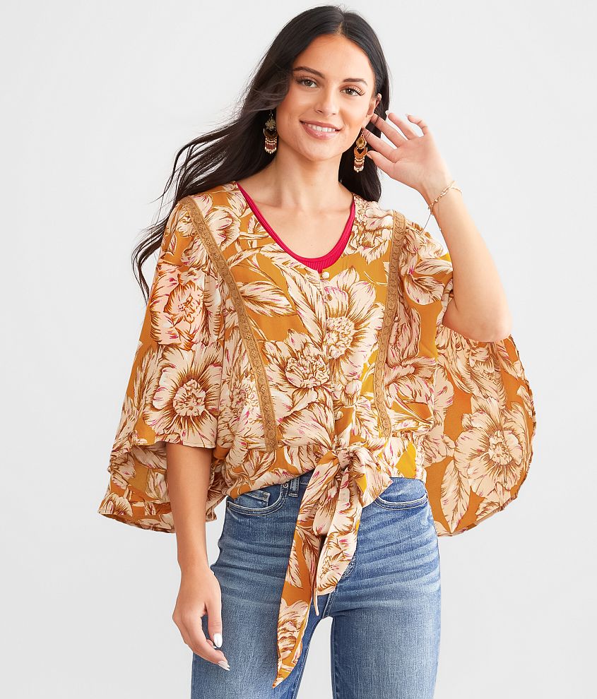 Band Of The Free Floral Woven Top front view