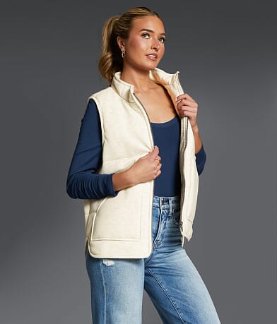 Buckle Black Knit Puffer Vest front view