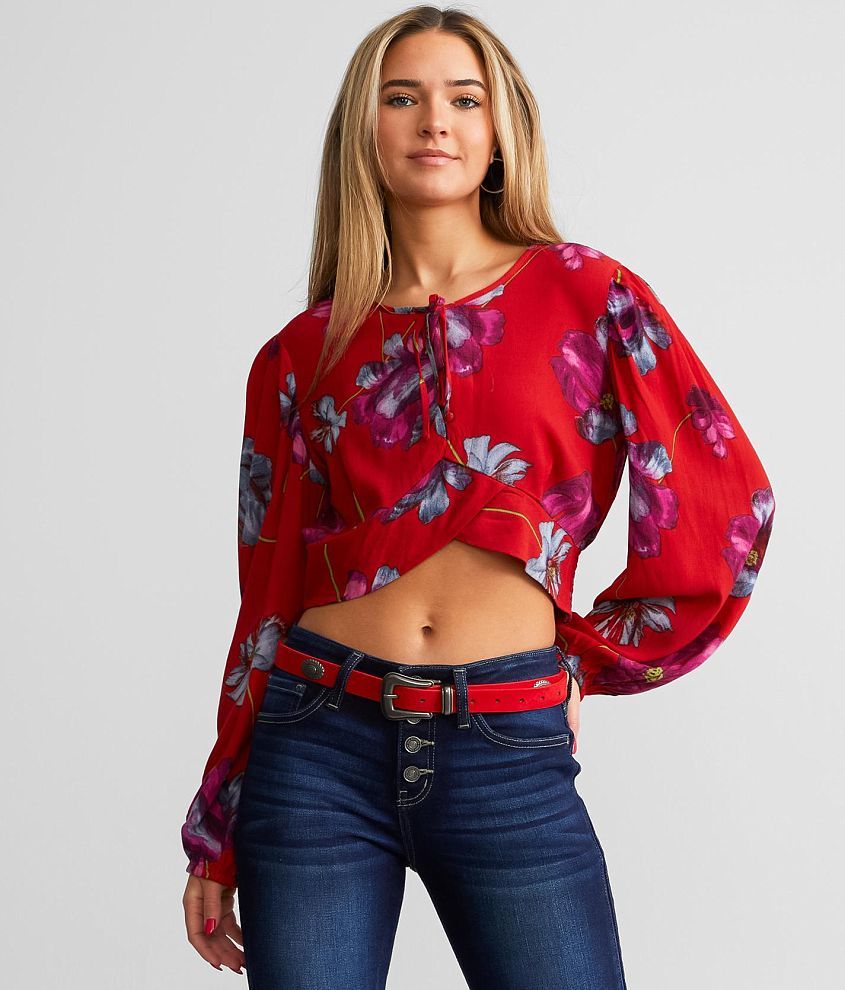 Band Of The Free Floral Cropped Top - Women's Shirts/Blouses in Red Magenta