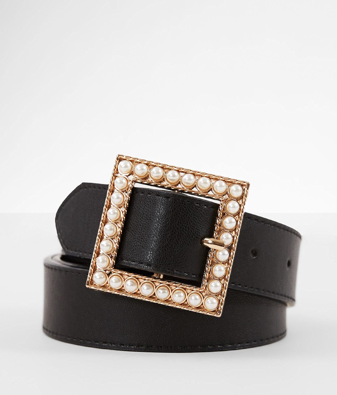 Pearl Double G Black Faux Leather Belt – Confetti Boutique