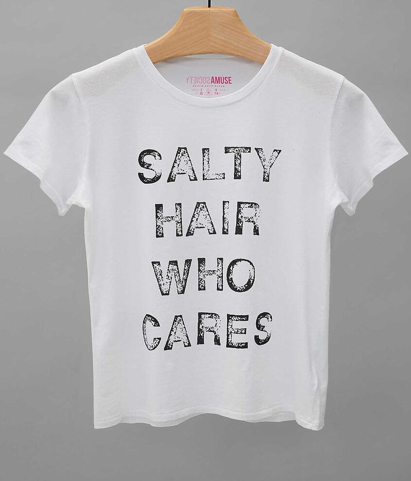 Amuse Society Salty Hair Who Cares T-Shirt front view