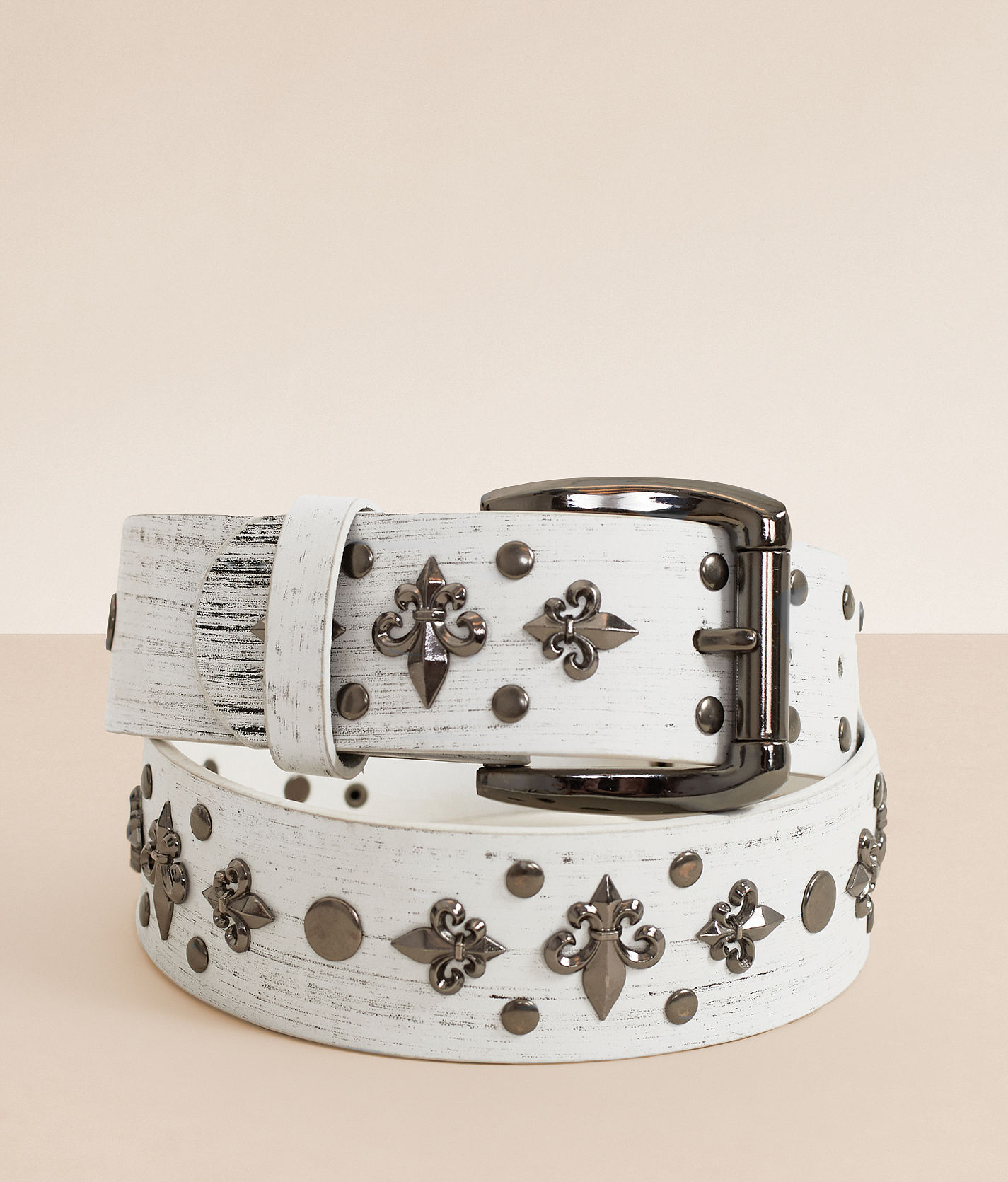BKE Studded Fleur Leather Belt - Men's Belts in White | Buckle
