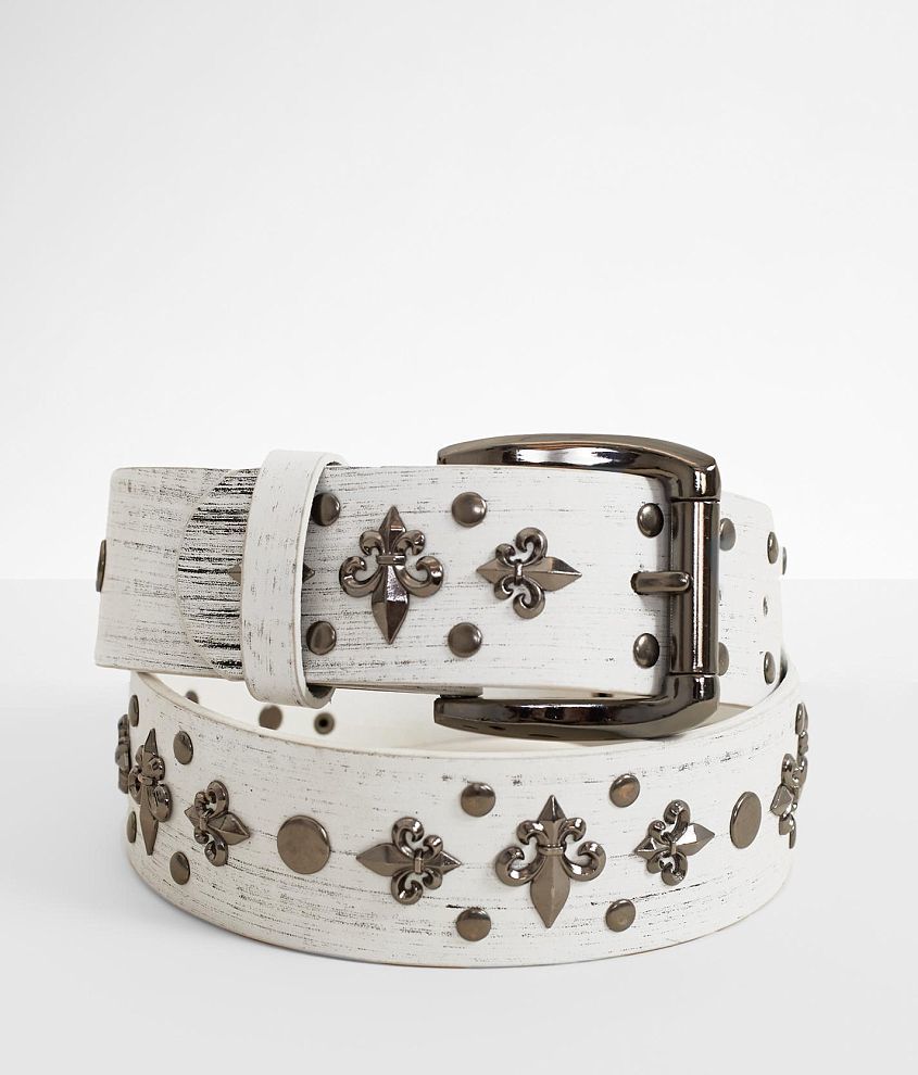 B Icon Studded Fleur Leather Belt front view