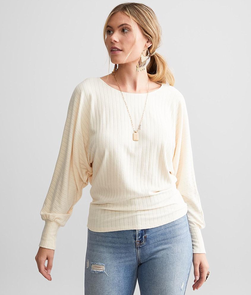 Daytrip Brushed Knit Dolman Top front view