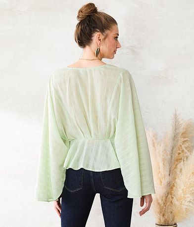 Willow &amp; Root Flowy Pleated Peplum Top BACK