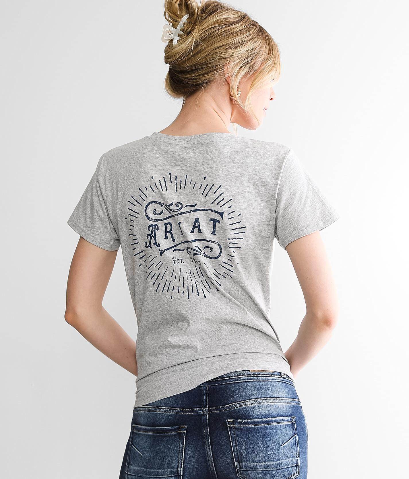 T-shirt Femme Ariat Sol Circle Graphic - Manches Courtes, Col Rond, Charcoal Heather, Neuf Avec étiquette