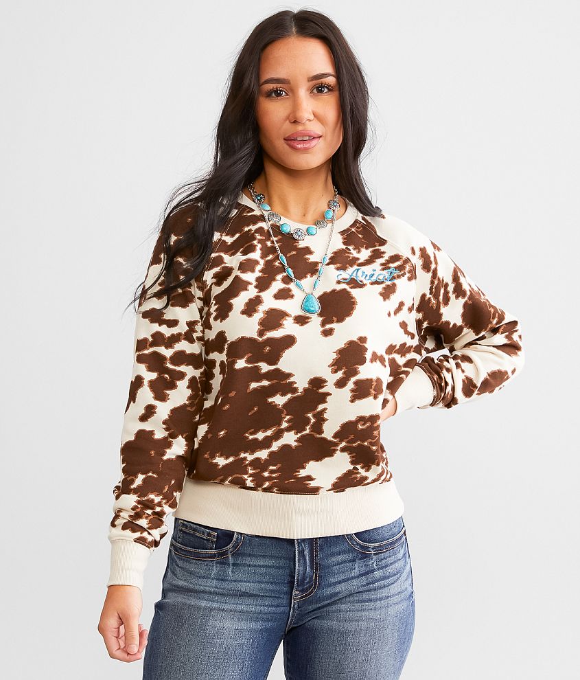 Ariat Real Cow Print Pullover - Women's Sweatshirts in Mustang Pony ...