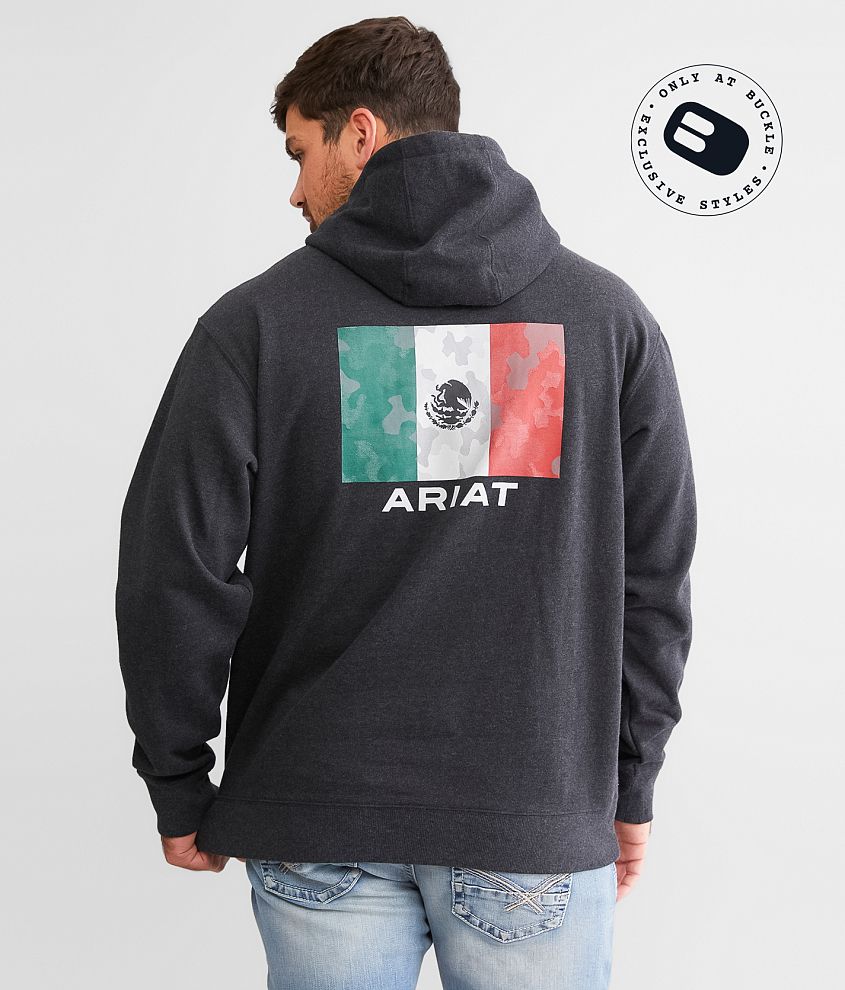 Ariat Mexico Flag Hooded Sweatshirt Men s Sweatshirts in Black Heather Buckle