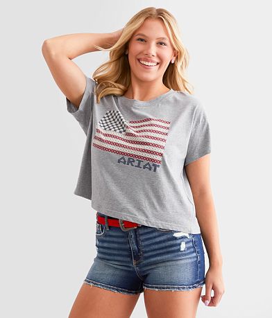 Ariat Homespun Flag Cropped T-Shirt front view