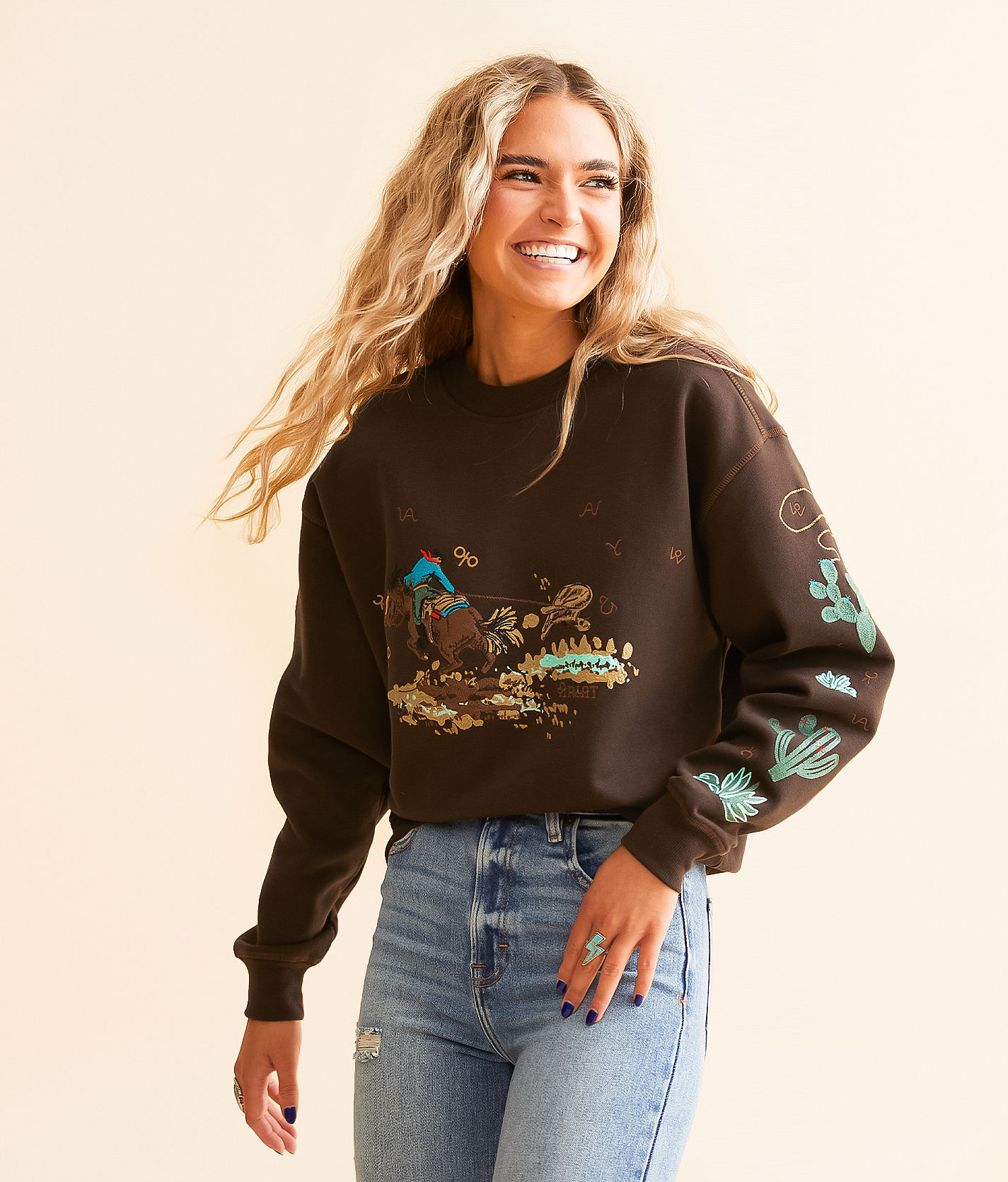 Ariat Chimayo Felpa Donna Con Ricami Artigianali – Morbida Misto Cotone, Lunghezza Corta, Stile Western Chic