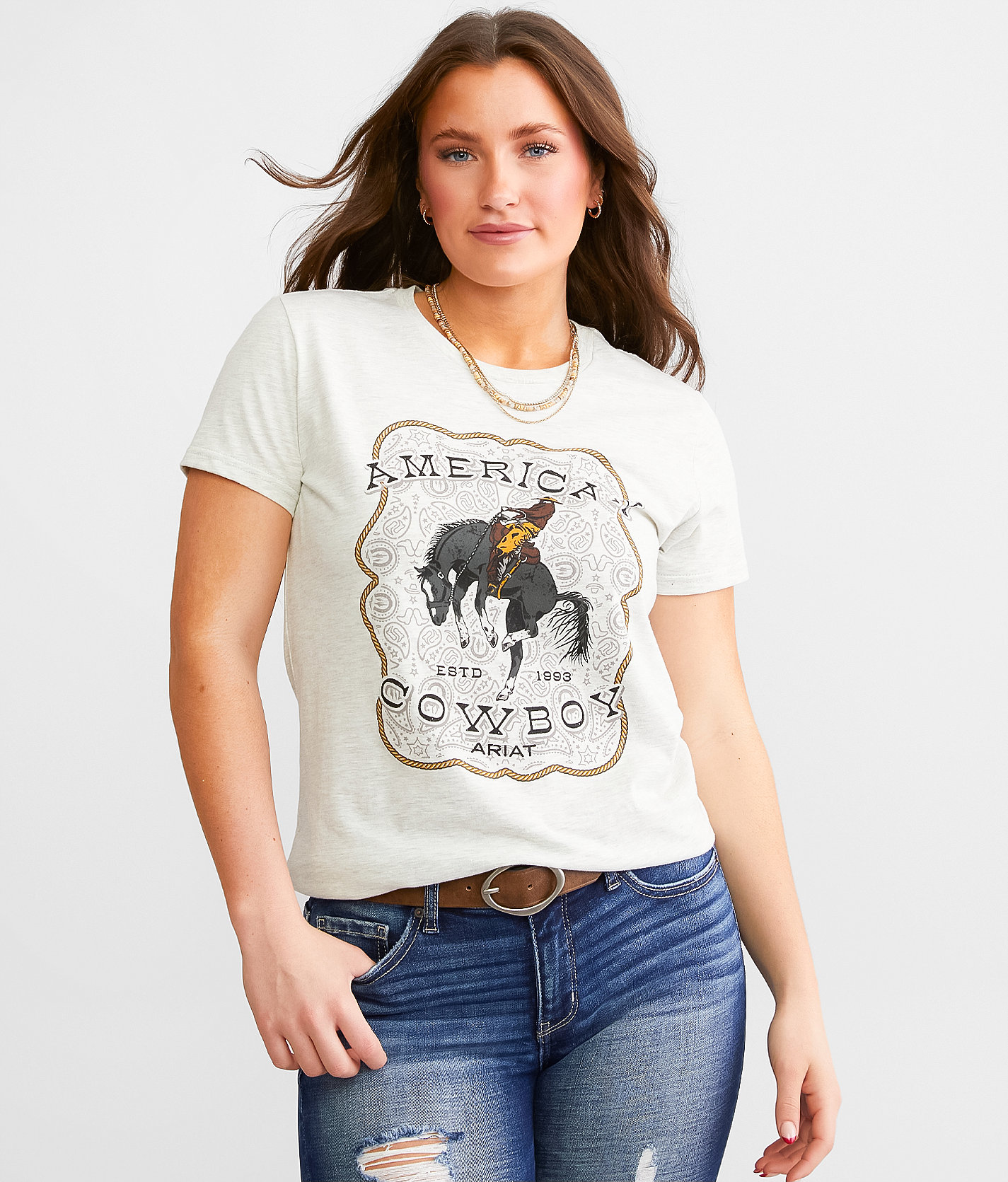 ARIAT Women's Rodeo Bound Cropped T-Shirt - Soft Cotton Vintage Desert Graphic Tee