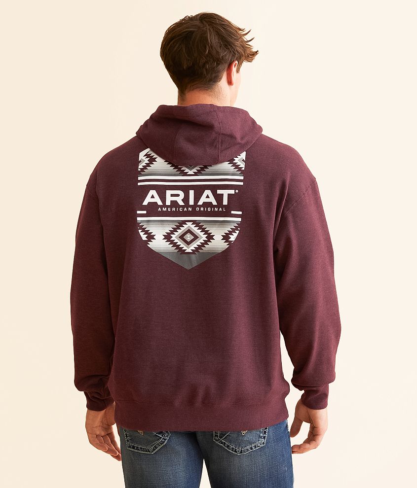 Ariat Canyon Aztec Shield Hooded Sweatshirt Men s Sweatshirts in Berry Bark Heather Buckle