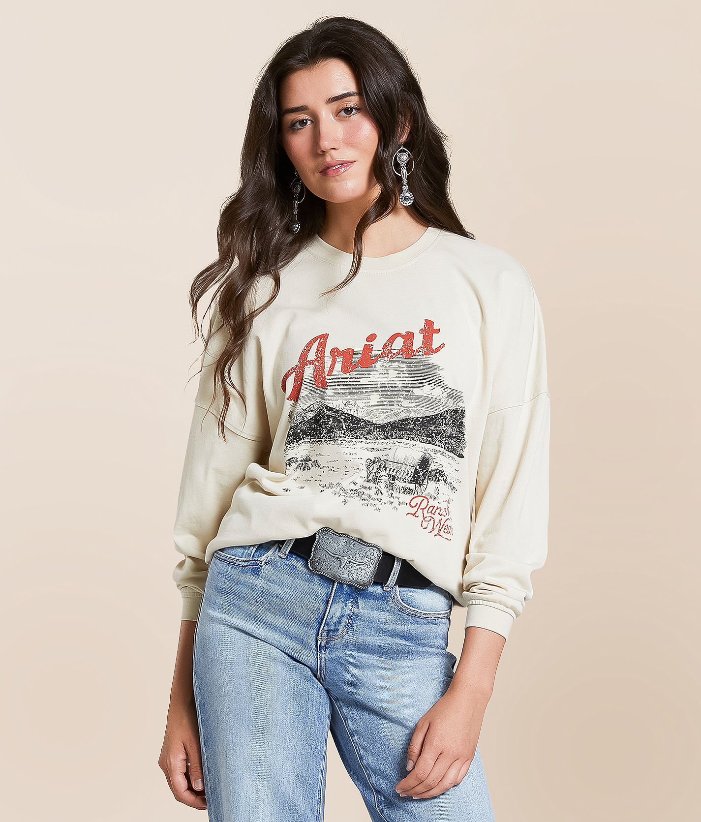 (取寄) アリアット レディース キャンバス オーバーサイズ T-シャツ - ウィメンズ Ariat women Canvas Oversized T-Shirt - Women's Heather Grey Ariat Canvas Oversized T-Shirt - Women's T-Shirts in Oyster Grey