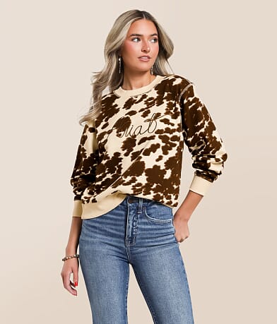 Ariat Cow Print Pullover front view