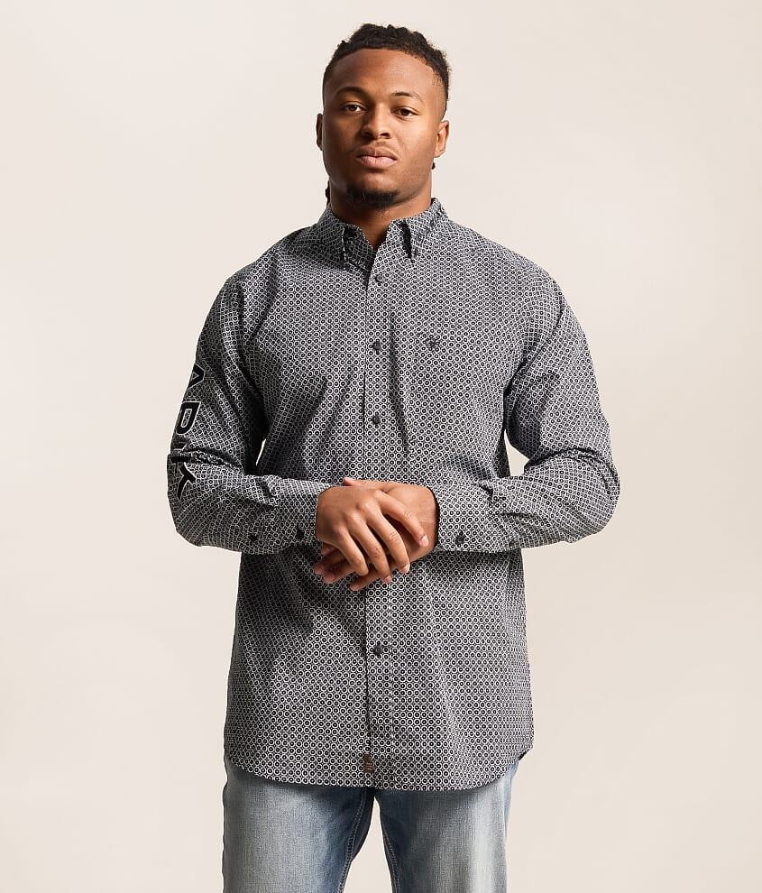 black and white dress shirts for men Ariat Team Logo Fitted Shirt - Men's in girls Ivory Satin A-Line Knee-Length Color:Mauve Rose 34 Sleeve Large =