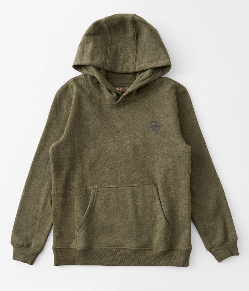 Boys - Ariat Faded Logo Hooded Sweatshirt - Boy's Sweatshirts in Brine Olive