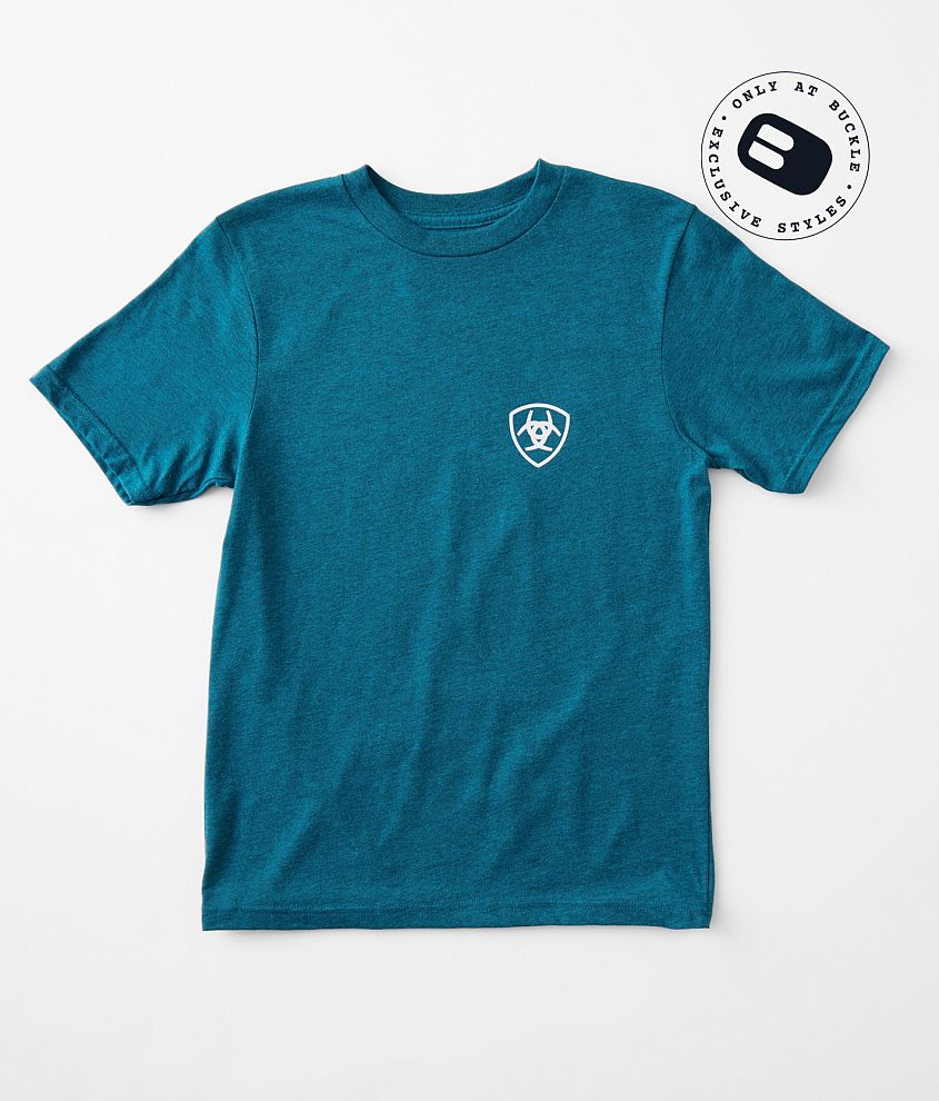 Boys Ariat Sunset Shield Serape TShirt Boy's TShirts in Cyan