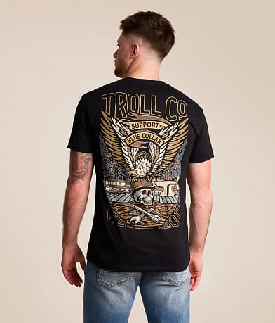 Troll Co Support Blue Collar Grounded T-Shirt front view