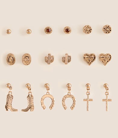 Sterling & Stitch 9 Pack Western Earring Set front view